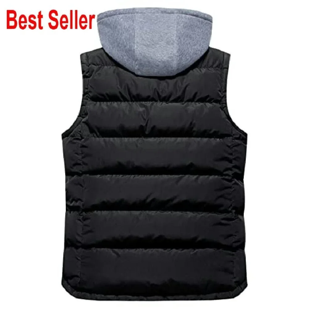 Men's Quilted Puffer Vest Removable Hood Windproof Waterproof Outdoor Winter